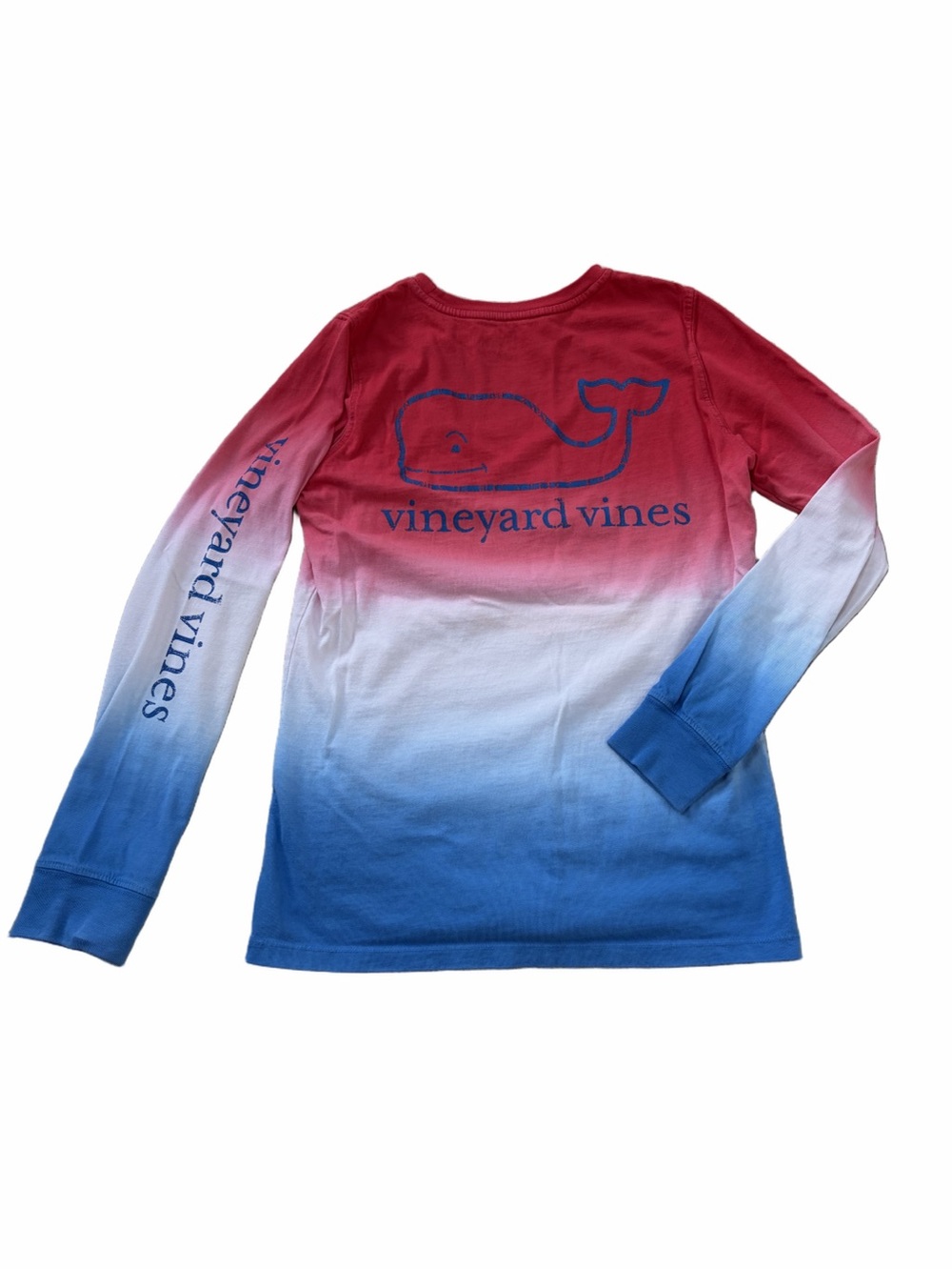 Vineyard Vines Size XXS Double Extra Small Red White Blue Dip Dye Ombre LS Tee
